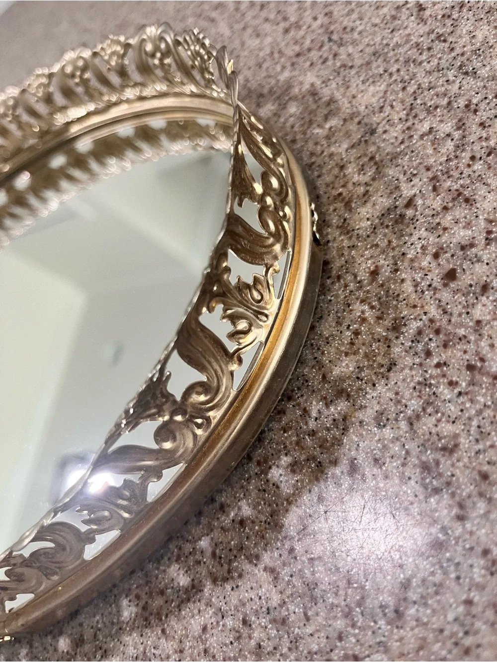 Vintage Ornate Gold Decorative Oval Vanity Mirror Tray Hollywood Regency Style